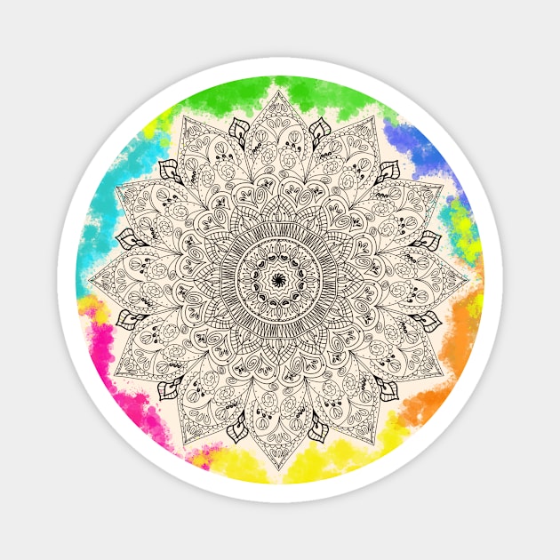 Flower mandala with aquarelle detail Magnet by PetriGoodVibes